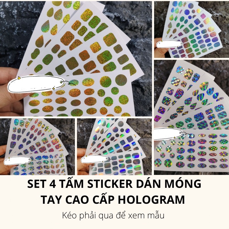 Set 4 tấm sticker, hình dán móng tay Hologram siêu đẹp,lấp lánh và độc lạ trang trí móng tay nghệ thuật nail