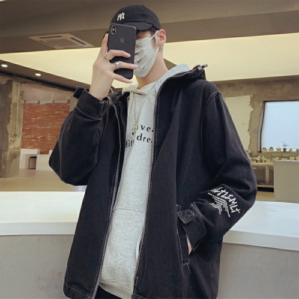 Áo khoác jean nam mũ jean Limit túi trong 2 lớp chống nắng cực đỉnh có dây kéo size 40-75kg