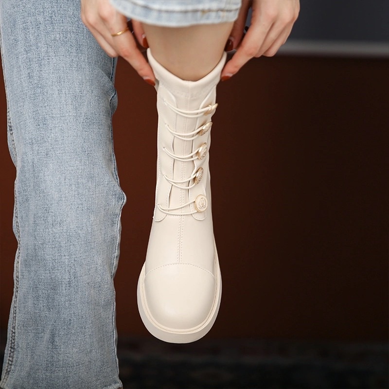 Boot da nữ cao cổ kéo khoá sau gót 2cm hàng Quảng Châu cao cấp