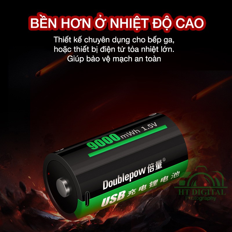 Pin đại sạc cổng USB Doublepow size D 1.5V 9000mWh Pin Sạc Cho Bếp Ga, Đèn Pin, Thiết Bị Công Nghiệp