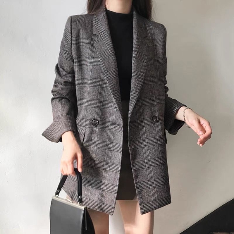 Áo Khoác Blazer/ Áo Vest Dạ Nữ 2 Lớp Tay Gấp Kẻ Caro Siêu Đẹp (ẢNH THẬT+VIDEO)