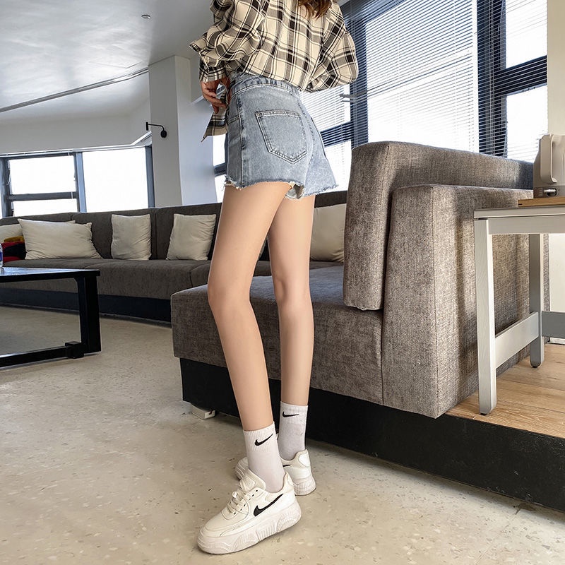 Quần denim ngắn dáng chữ A lưng cao ống rộng thời trang mùa hè 2021 dành cho nữ