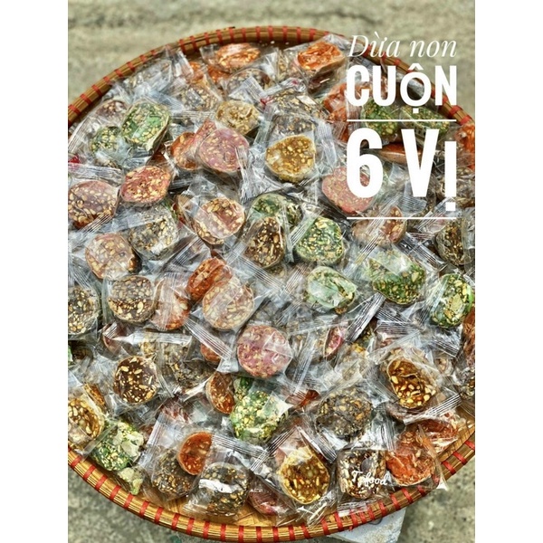 Kẹo Dừa Non Cuộn Bánh Tráng Mix 6 Vị Lon 400Gram[FREE SHIP]TỪ ĐƠN 50K, [Loại Đặc Biệt] Hàng ngon nhà làm