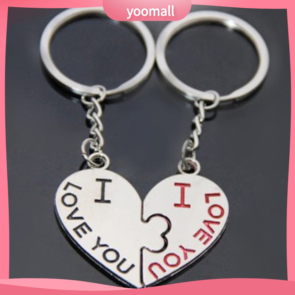 Cặp dây móc khóa hình trái tim khắc chữ I Love You Kiss dễ thương