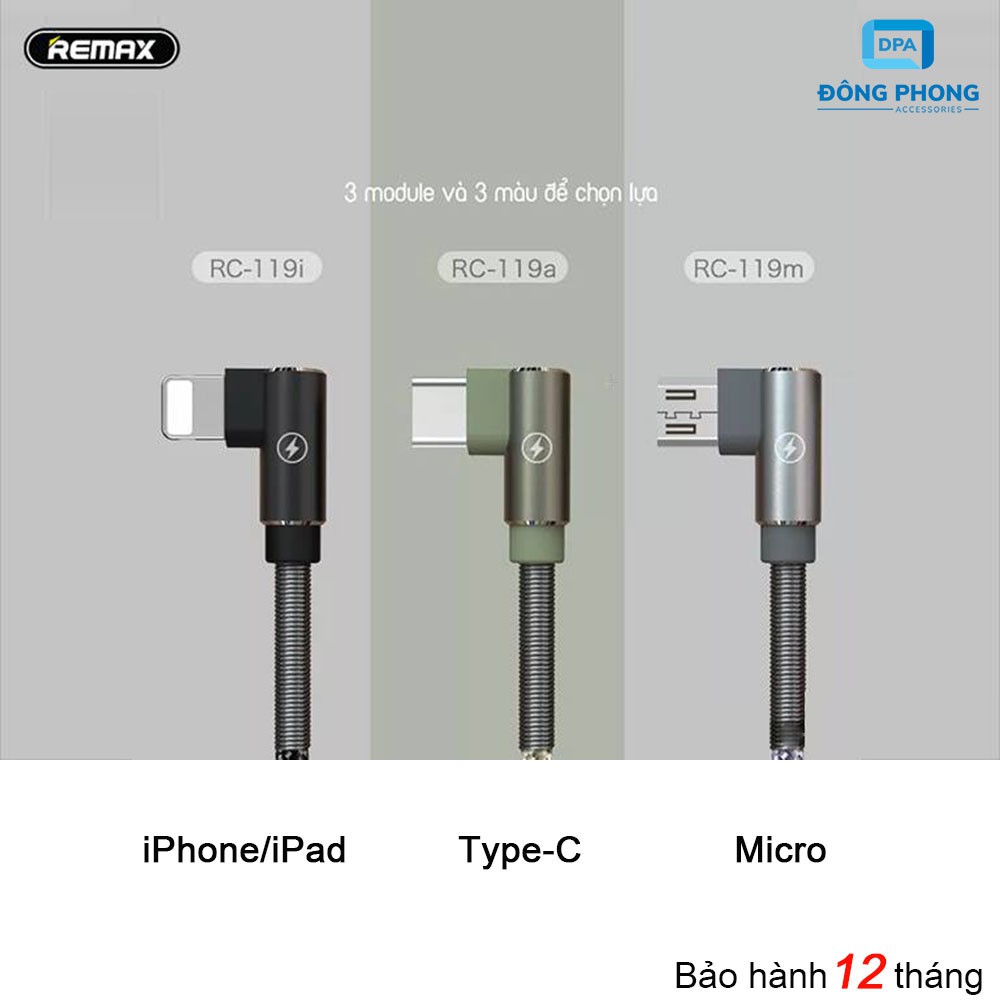 Cáp Sạc Nhanh Remax RC-119 (Lightning – micro USB – Type C)