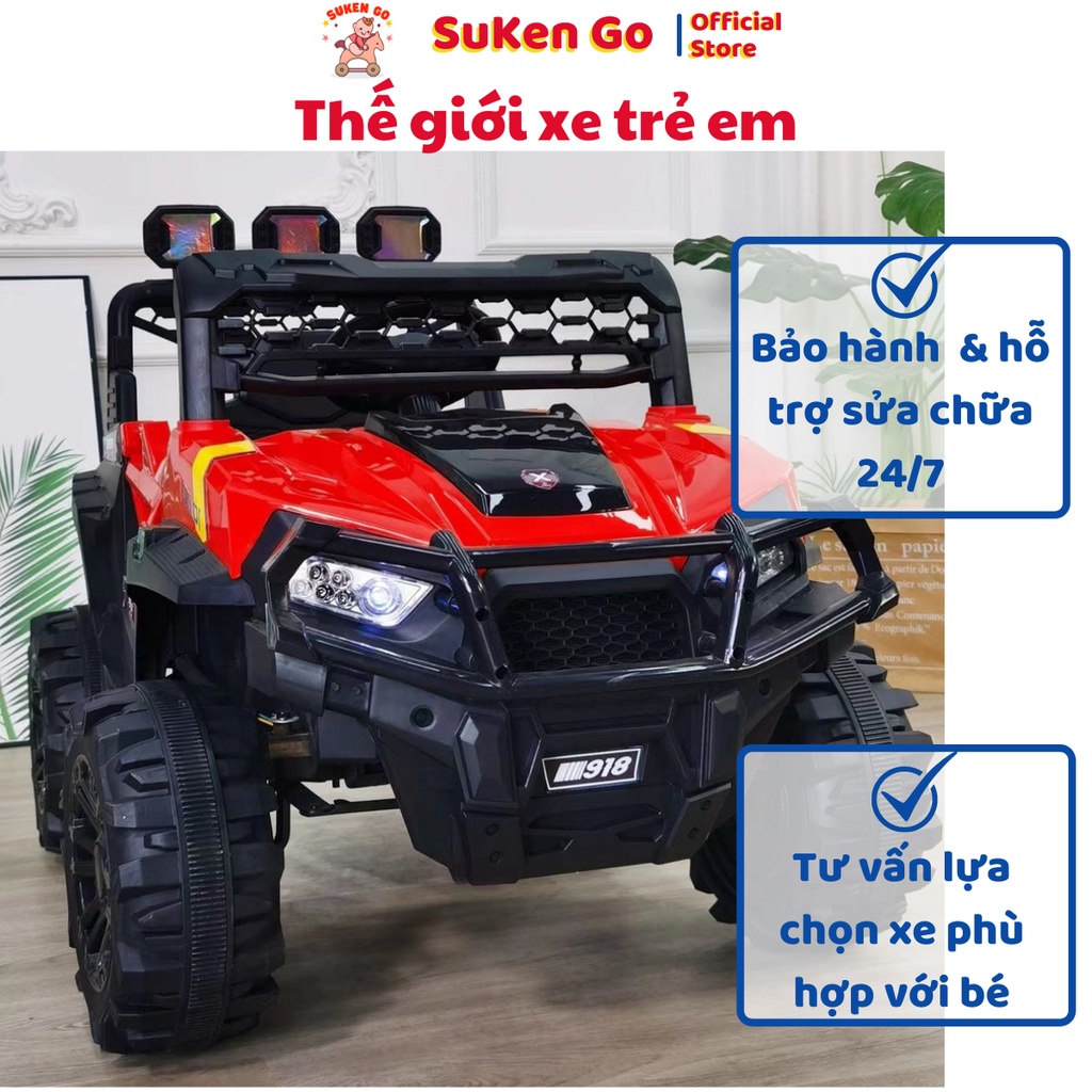 Xe Ô Tô Điện Trẻ Em Địa Hình 918 Tự Lái & Điều Khiển Từ Xa bằng Điện Thoại hoặc Remote cho bé từ 1 tuôi