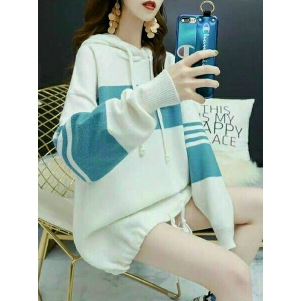 Áo len nữ có mũ kiểu hoodie, áo kiểu thu đông tay dài có nón xì tin - DTH