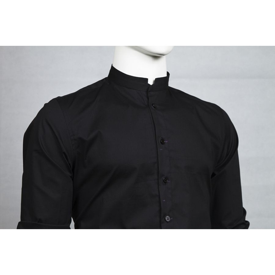 Áo Sơ mi trắng đen cổ tàu vải lụa Thái chống nhăn chống xù chông bám bụi thoải mái (Cam kết giống hình) | BigBuy360 - bigbuy360.vn