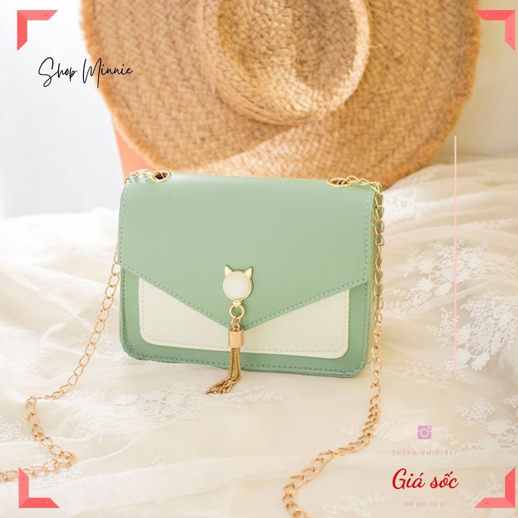 Túi xách nữ đeo chéo đẹp da pu, dây xích sang trọng, hàng chuẩn y hình MINNIESHOP 2M44