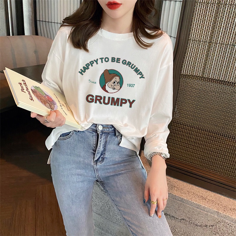 NRVP Áo Thun Nữ Tay Dài 100% Cotton Thời Trang Hàn Quốc