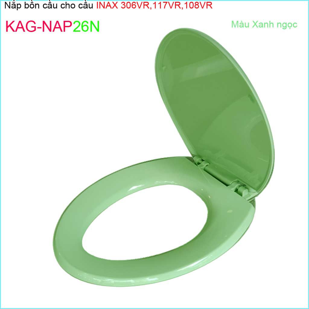 Nắp đậy cho bồn cầu LInax KAG-NAP26N xanh ngọc nhạt, Nắp xí bệt C117-C306-C108 2 khối nhựa bóng-đẹp