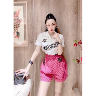 Set ong gucci áo trắng cotton sooc hồng siêu cá tính