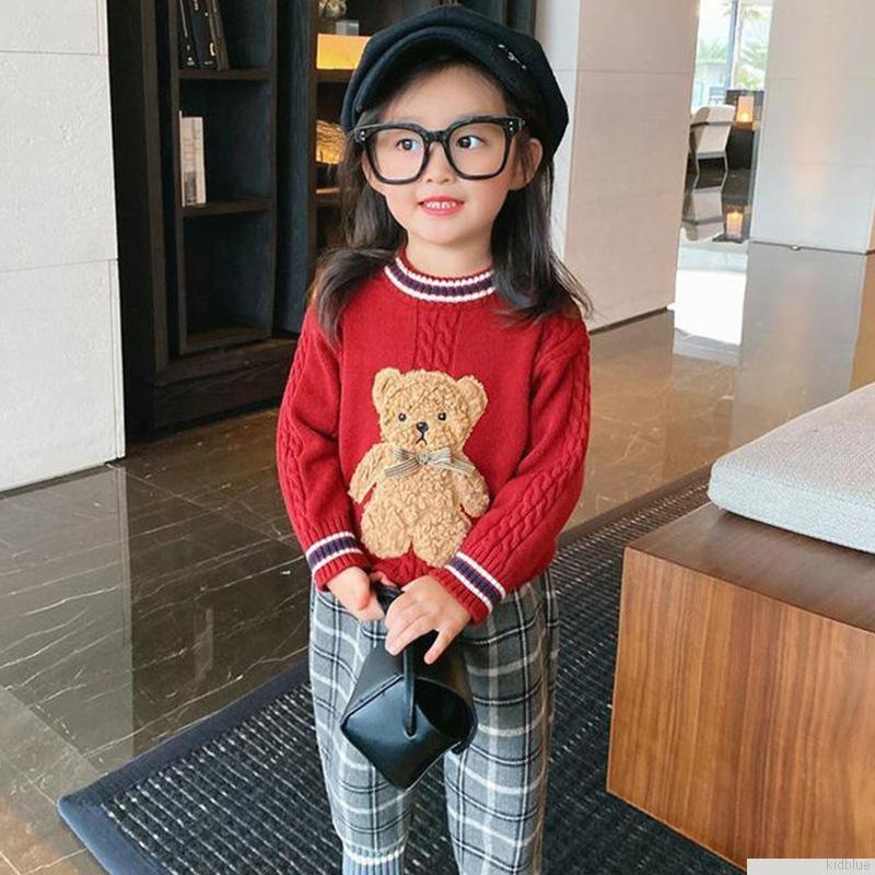 Áo sweater dệt kim hoạ tiết gấu hoạt hình phong cách hàn quốc cho bé