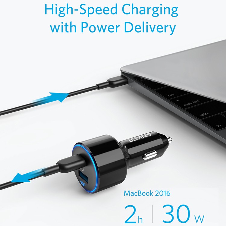 Tẩu Sạc Xe Hơi 2 Cổng Anker PowerDrive+ Speed 49.5W Tích Hợp Cổng USB Type-C / Power IQ 2.0 Power Delivery PD - A2229 TM