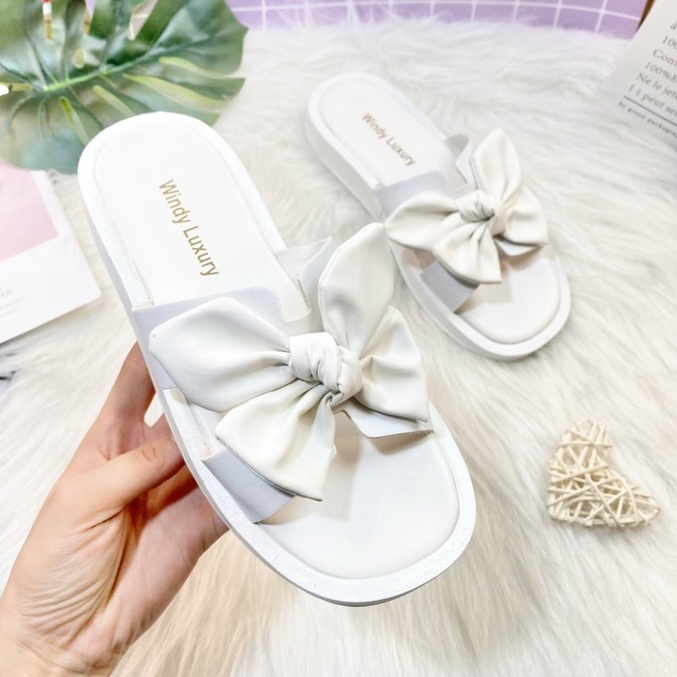 [ MẪU MỚI ] Dép bánh mì quai ngang chữ H gắn nơ to siêu xinh mẫu hot thời trang