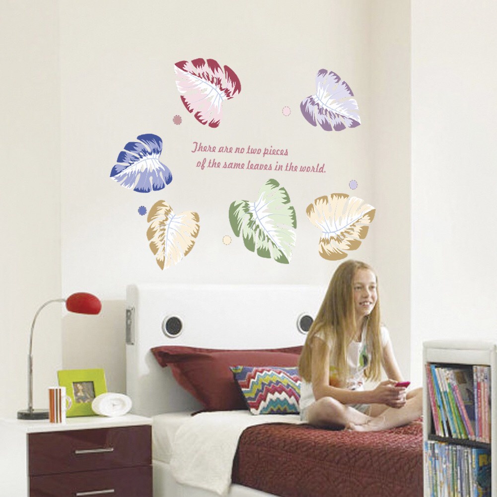 Decal trang trí tường - Lá dương xỉ sắc màu phong cách Âu Mĩ