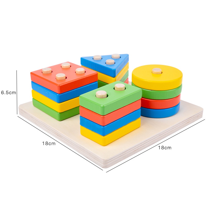 Đồ Chơi Thả Hình Khối 4 Trụ - Mẫu Gỗ Nhiều Màu Sắc Giúp Bé Phát Triển