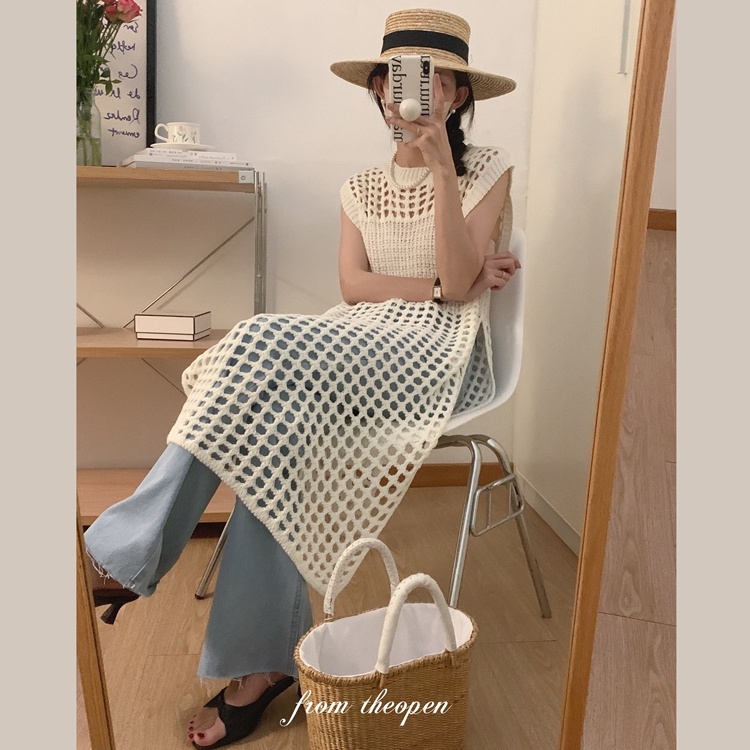 Đầm Dệt Kim Phối Lưới Phong Cách Retro 52273