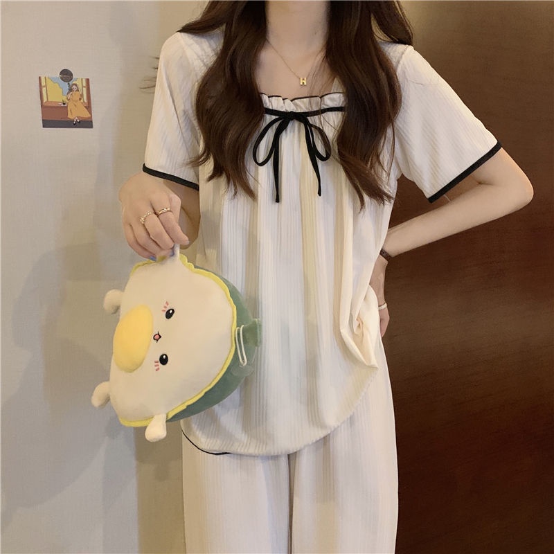 Bộ Đồ Ngủ Ngắn Tay Cổ Vuông Dễ Thương Thời Trang Mùa Hè Cho Bạn Gái