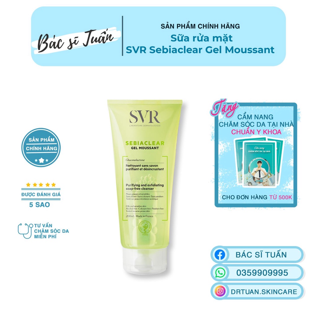 Sữa Rửa Mặt Dành Cho Da Dầu Mụn - SVR Sebiaclear Gel Moussant (55ml - 200ml) [CHÍNH HÃNG]