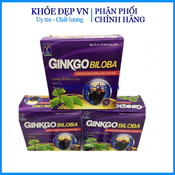 Hoạt Huyết Dưỡng Não Ginkgo Biloba 240mg - Giảm Đau Đầu, Hoa Mắt, Chóng Mặt - Hộp 100 Viên Sử Dụng 50 Ngày