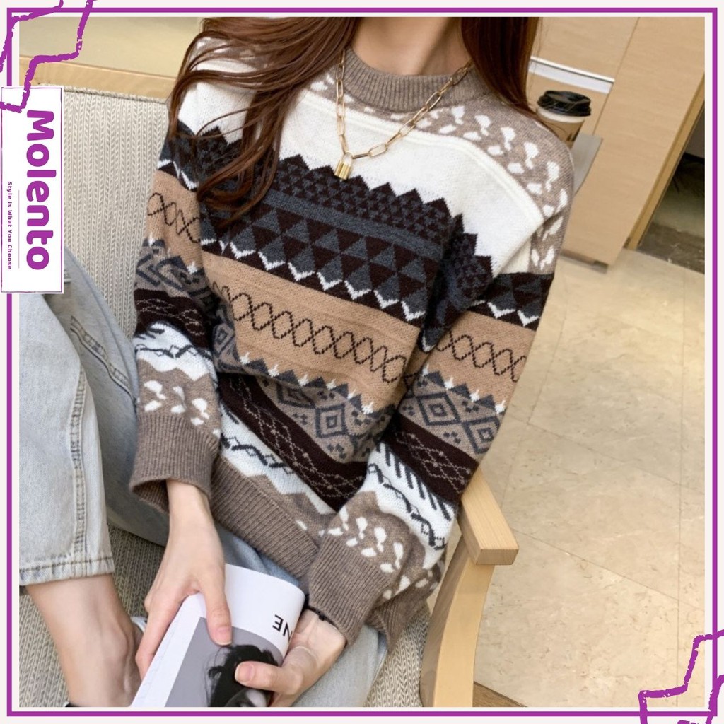 Áo Len Nữ Form Rộng Hàn Quốc MOLENTO Áo Len Thổ Cẩm Dày Dặn Mềm Mịn Cực Ấm Thời Trang Vintage - M69 | BigBuy360 - bigbuy360.vn