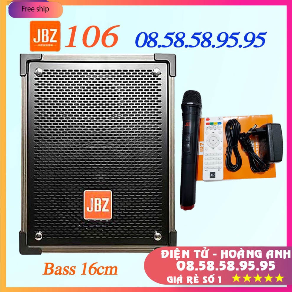 Loa kéo di động JBZ 106-Bass 1.6 tấc(16cm)CS-200W+1Micro Không Dây+Remto+adapter sạc+dây tín hiệu tivi(107+108+109)