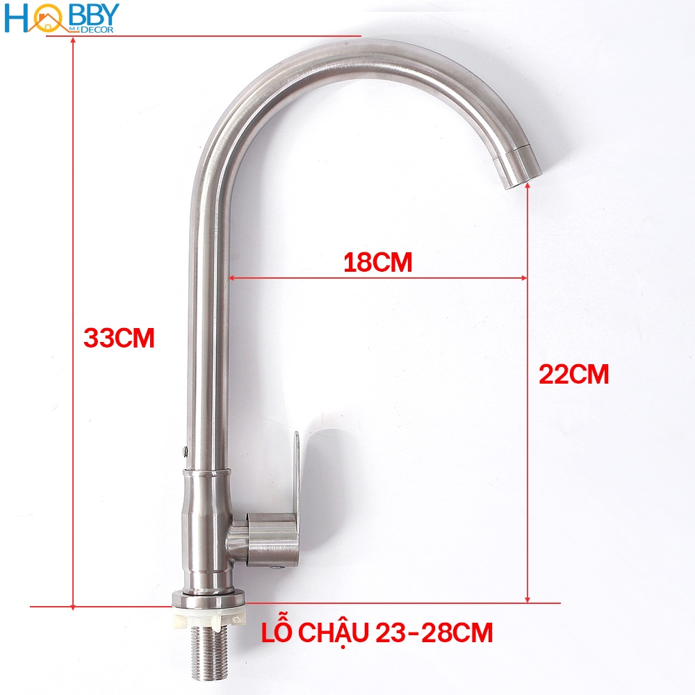 Vòi rửa bát inox 304 gắn chậu xoay 360 độ xả lạnh Hobby home decor RL1 có dây cấp