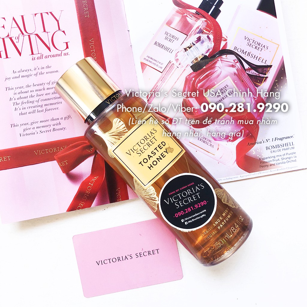 [Bill Mỹ 250ml] Nước hoa toàn thân Toasted Honey, hương mật ong, Kẹo lê. Hạt phỉ nướng - Victoria's Secret USA