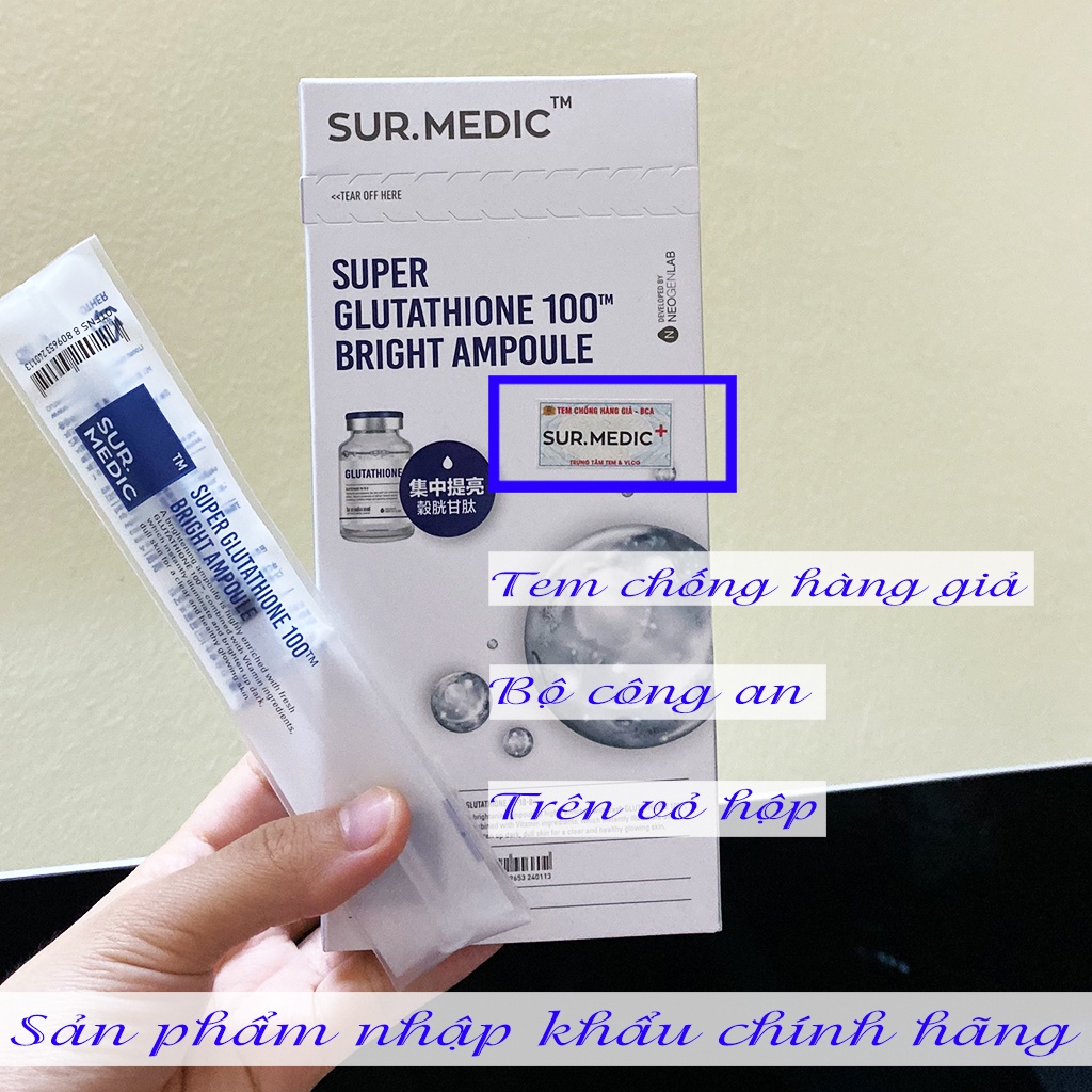 SUR.MEDIC+ Tinh Chất Truyền Trắng [1 ỐNG LẺ] Sur Medic Super Glutathione 100 Bright Ampoule Serum Dưỡng Trắng