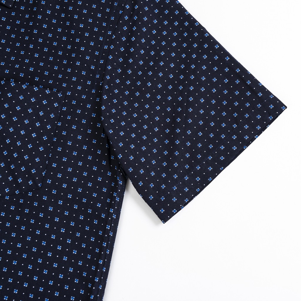Áo Sơ Mi Nam Công Sở Trung Niên Anton Xanh Tím Than Ngắn Tay Vải Cotton Họa Tiết Hoa Nhí – 809