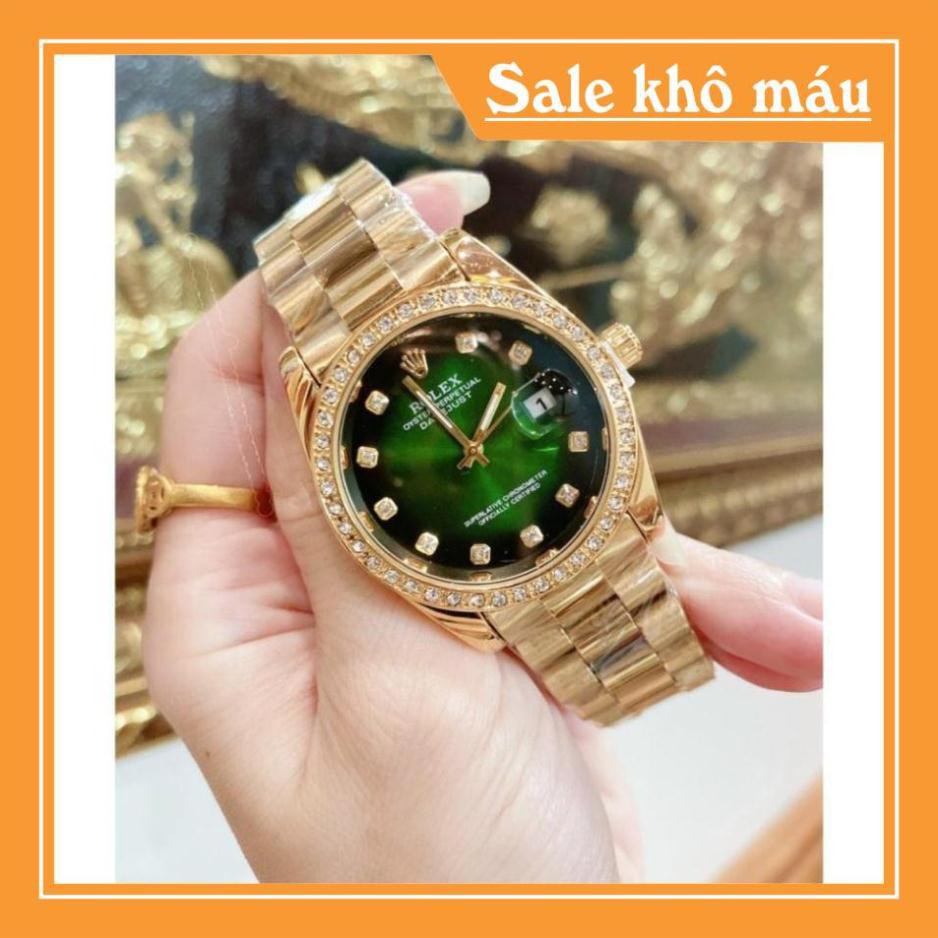 Đồng hồ Rolex Nam dây đức nguyên khối vỏ thép không rỉ, mặt số đính đá siêu sang - full box