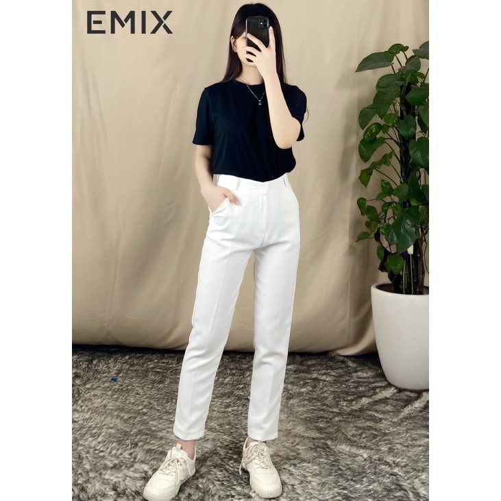 Quần tây nữ công sở hàn quốc cúc khóa EMIX (4 màu), aoki, dáng dài, cạp cao, khóa giữa, vải tuyết mưa, mềm mịn, mát 04