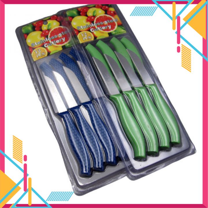 BỘ 12 DAO GỌT HOA QUẢ⚡FREESHIP⚡DAO GỌT TRÁI CÂY BẰNG THÉP KHÔNG RỈ DÀI 15CM NHIỀU MÀU CẮT TỈA GỌT TRÁI CÂY LÀM BẾP