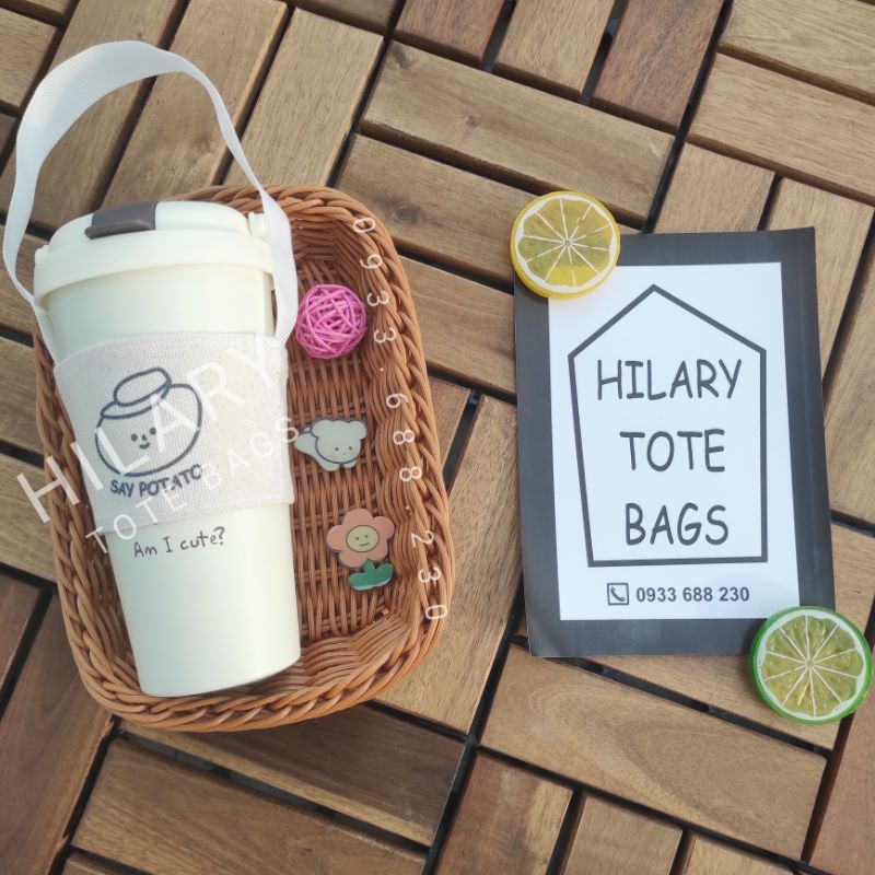 Túi Vải Xách Ly Trà Sữa Dưới 500ml In Chữ Say Vải Canvas Mộc Chấm Đen Dây Đai Mỏng