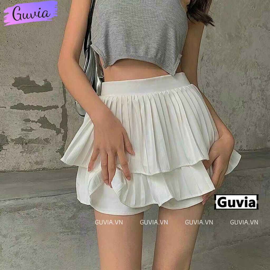 Chân Váy Xếp Ly 2 Tầng Phồng Dáng Ngắn Xòe Cao Cấp Lưng Cạp Cao ( Có Quần Trong ) GUVIA