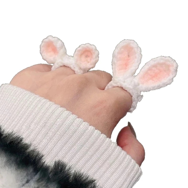 Nhẫn Đan Len Hình Tai Thỏ/Gấu Hoạt Hình Đáng Yêu Cho Trẻ Em