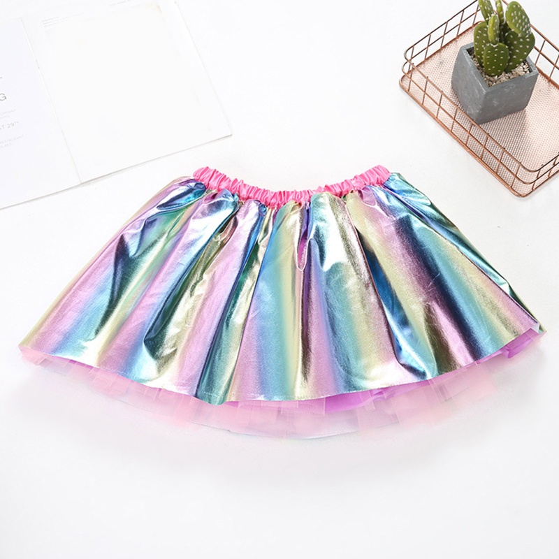 Bộ 2 Chân Váy Tutu Màu Cầu Vồng Lấp Lánh Phối Băng Đô Nơ To Dễ Thương Cho Bé Gái