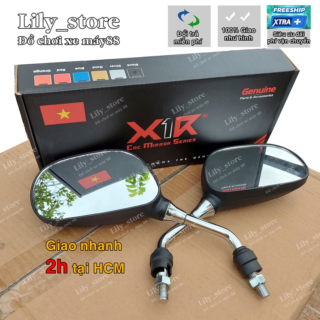 Gương kính chiếu hậu crg X1r kiểu spark mặt kính to chân inox gắn mọi xe máy
