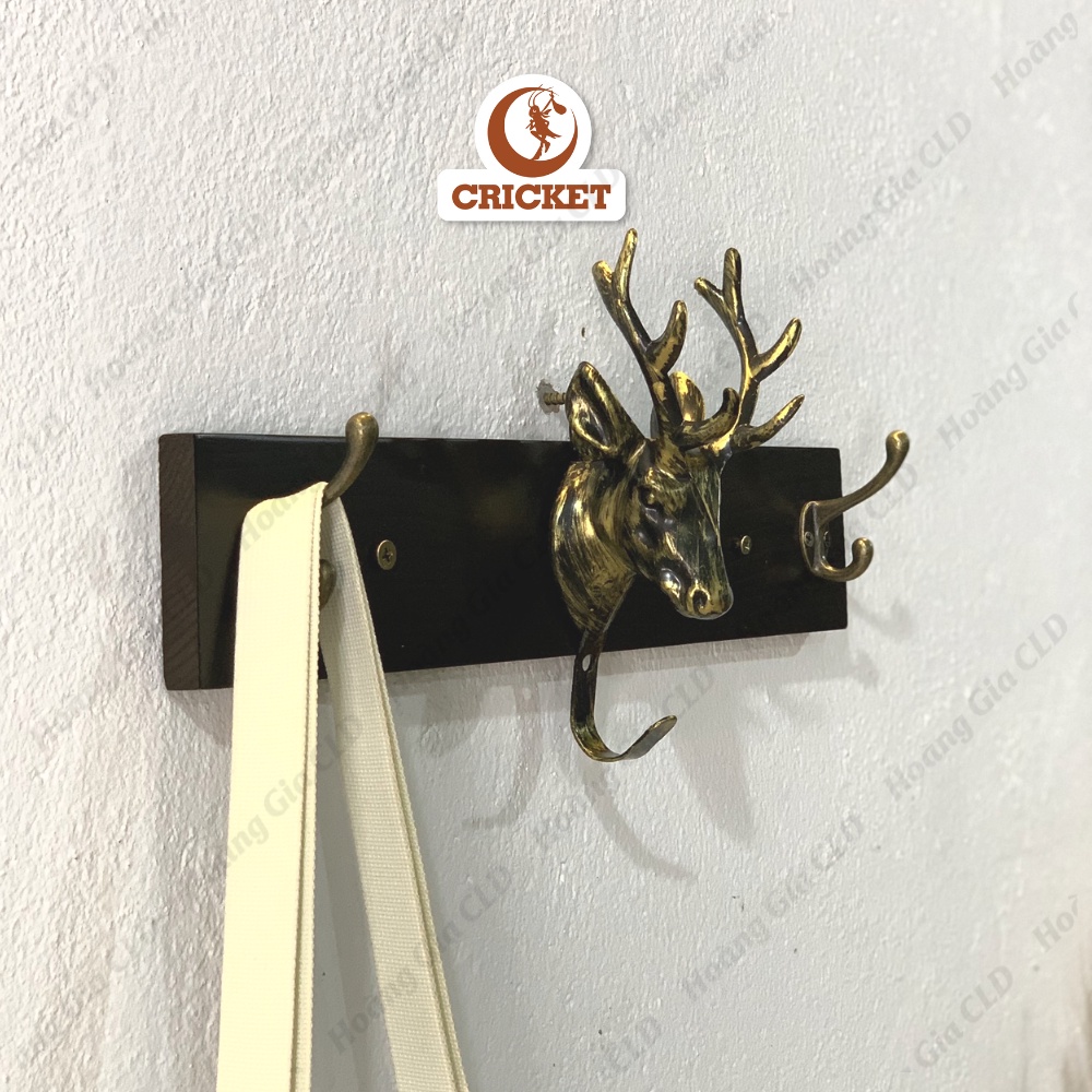 Thanh móc treo đồ kèm sừng hươu có móc Đen Vàng Tài Lộc, móc cổ điển, móc treo quần áo, treo đồ dùng