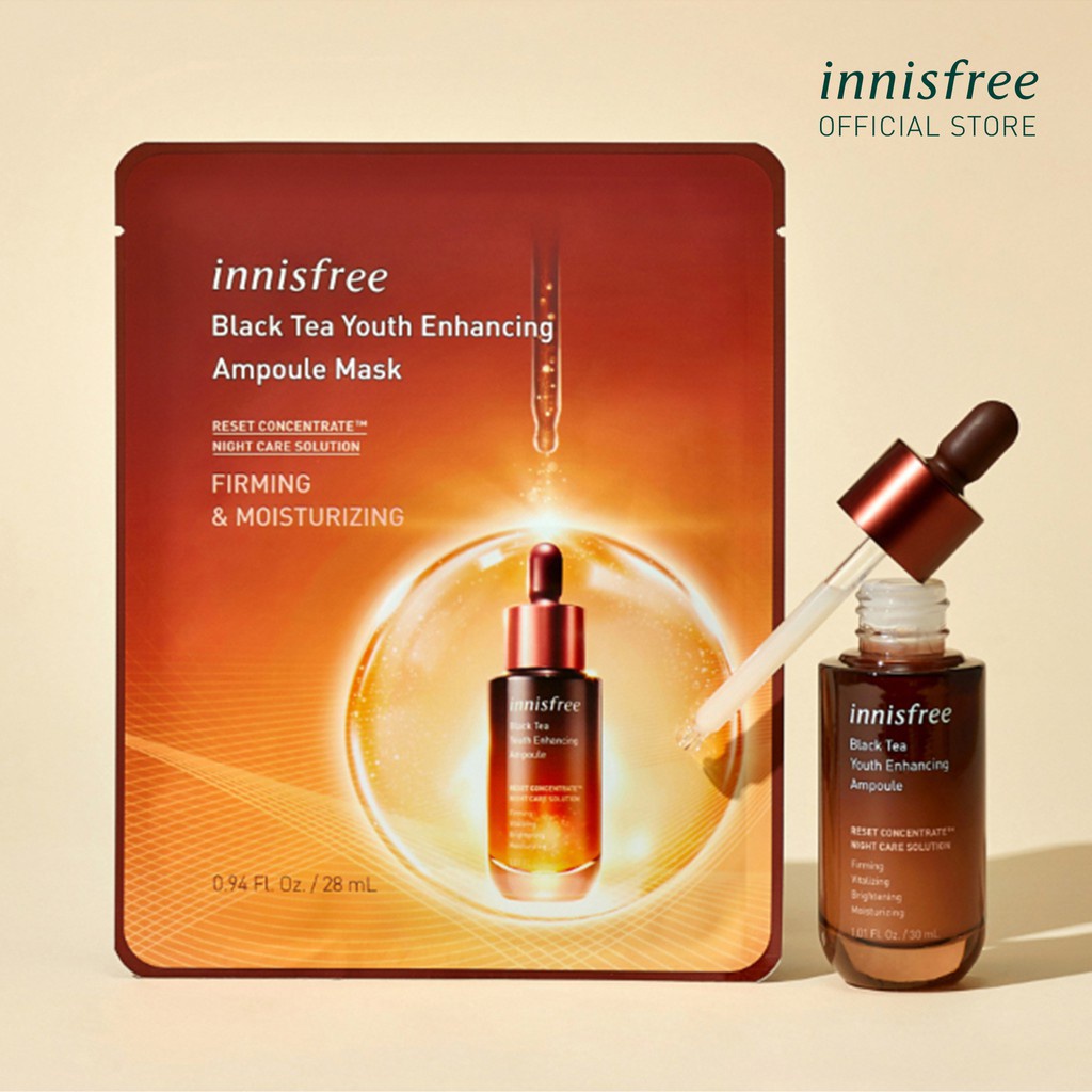 Bộ 5 mặt nạ phục hồi da tinh chất trà đen innisfree Black Tea Youth Enhancing Ampoule Mask Set