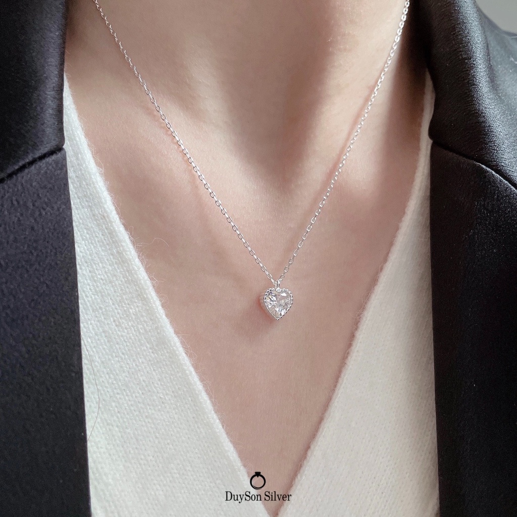 Dây chuyền bạc nữ mặt trái tim đính đá, vòng cổ bạc 925 DUYSON SILVER [DCKX16]