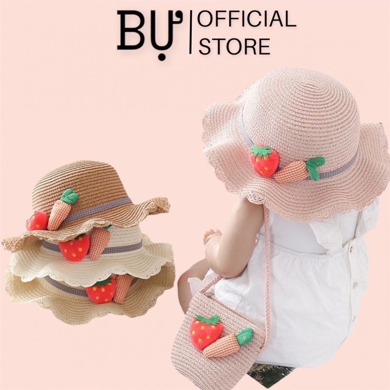 SET TÚI + NÓN MŨ CÓI CHO BÉ ĐI BIỂN ĐI CHƠI HÌNH QUẢ DÂU CÀ RỐT ( BÉ TỪ 2 - 8 TUỔI )