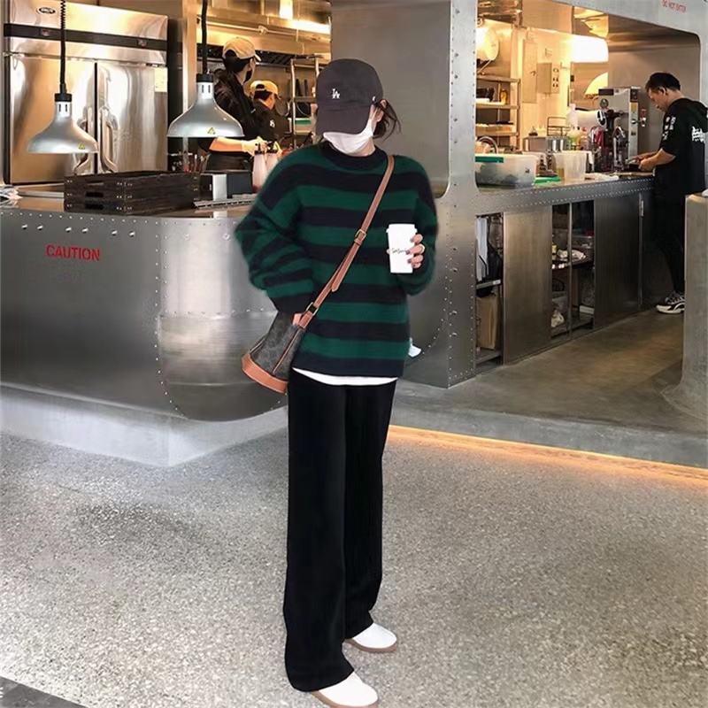 Quần ống rộng Vải Nhung Kẻ Thời Trang Cho Nữ Size S-2XL