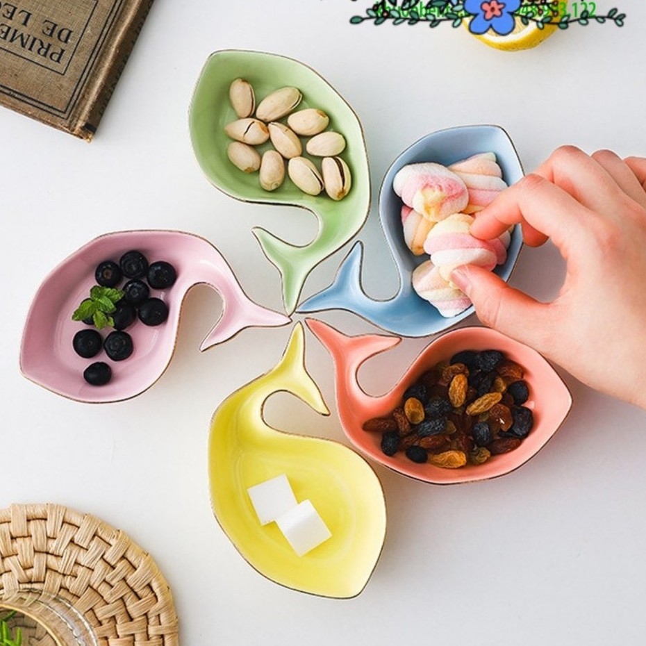 Bát ăn dặm gốm sứ cá voi viền vàng ( nhiều màu )