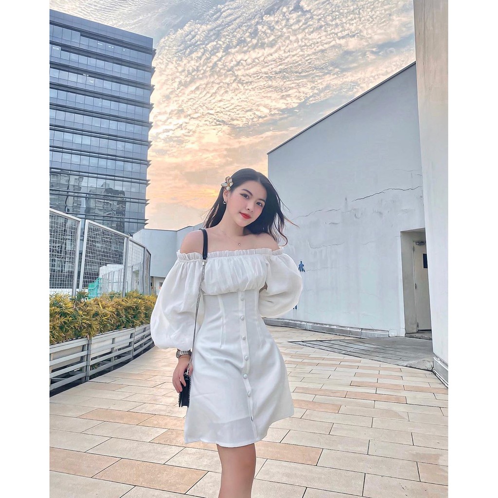 Đầm dạo phố bánh bèo trễ vai phối nút - Susan dress | BigBuy360 - bigbuy360.vn