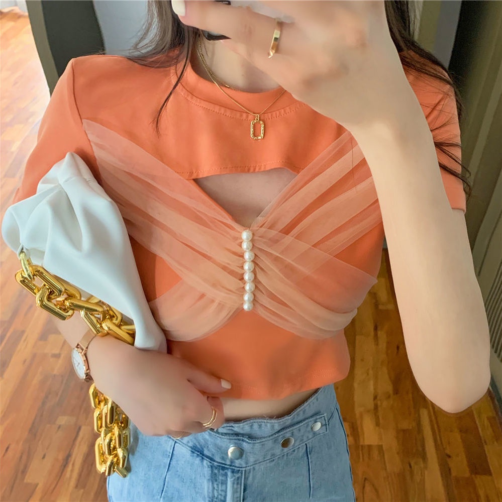 Áo Thun COZOK Lưới Ngắn Tay Thắt Nơ Thời Trang