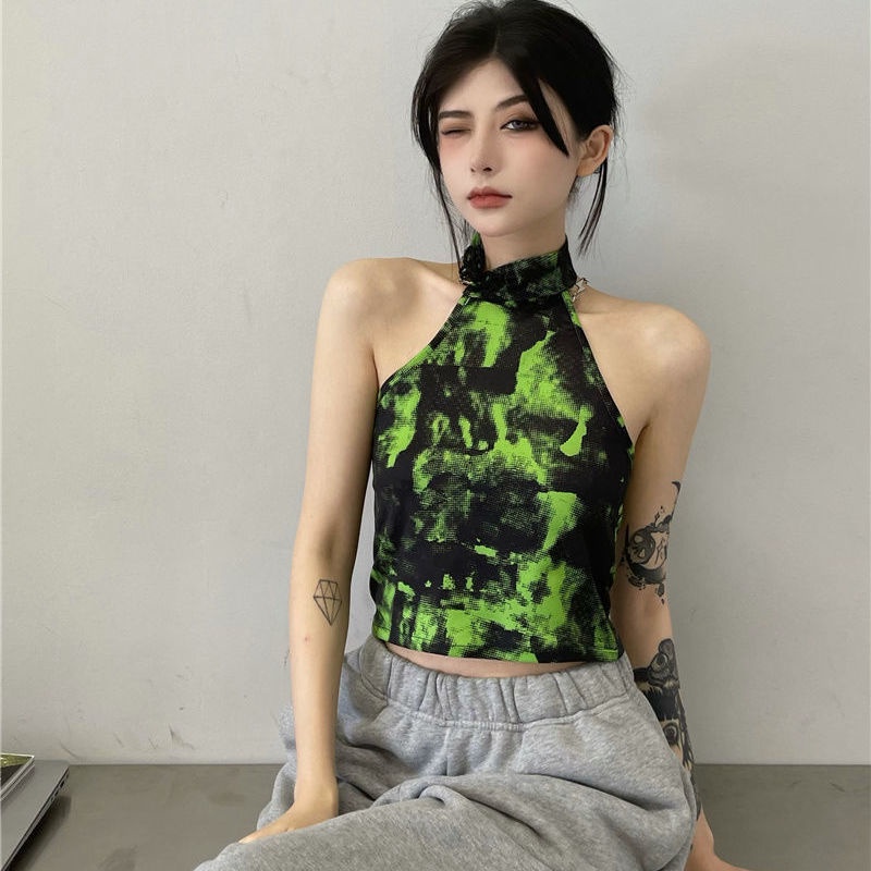 [F &amp; X 22S] Áo Hai Dây Dáng Ngắn Nhuộm Màu Phong Cách Mùa Hè Cho Nữ
