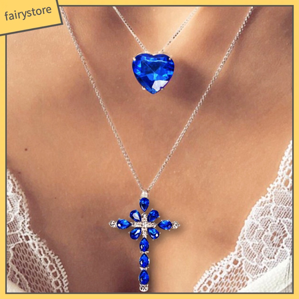 Dây Chuyền 2 Tầng Mặt Chữ Thập Đính Đá Thời Trang