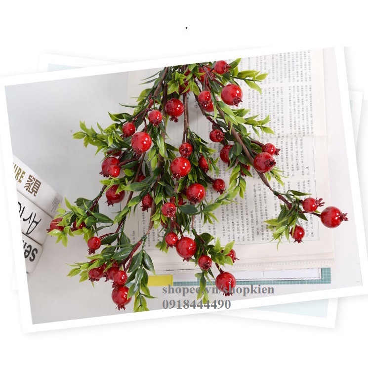 Cành lựu nhiều quả dài 75cm trang trí Tết - Cây hoa giả đẹp
